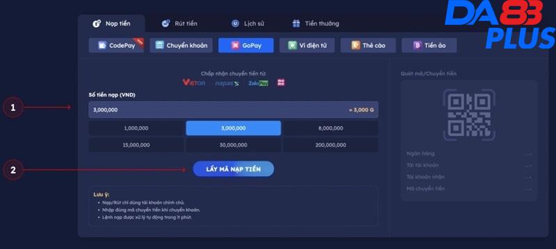 Nạp tiền DA88 qua Gopay cực kỳ đơn giản